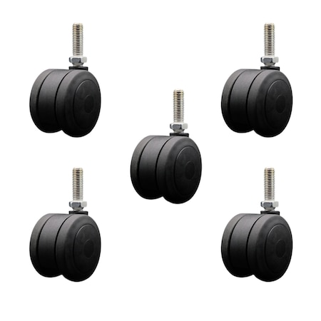 Service Caster 3'' Black Heavy Duty Floor Safe Twin Wheel Caster 1/2'' Threaded Stem, 5PK SCC-TS02S75-TPR-BLK-121315-5
